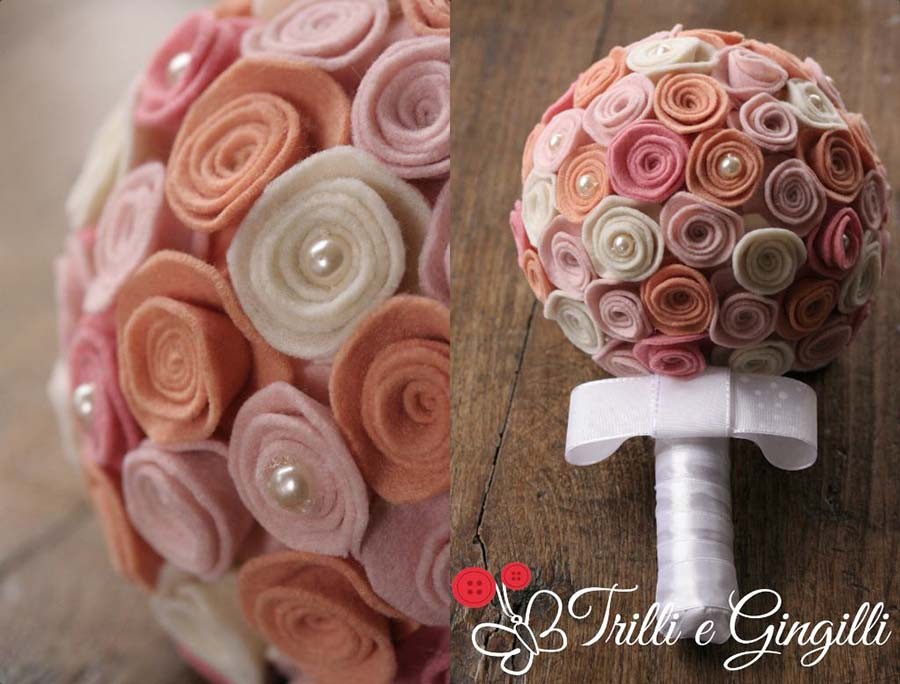 Bouquet di feltro rosa e arancio