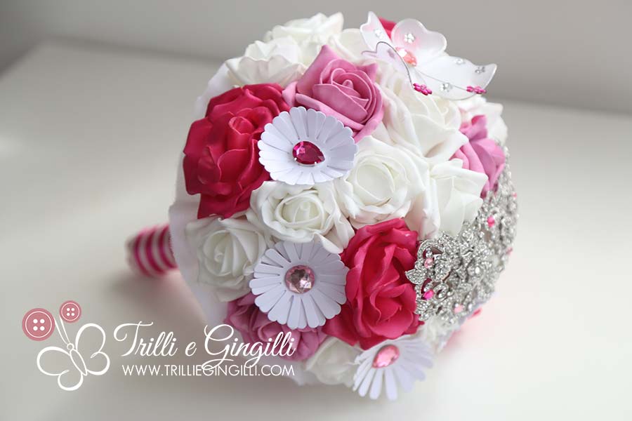 bouquet sposa gioiello rosa e bianco