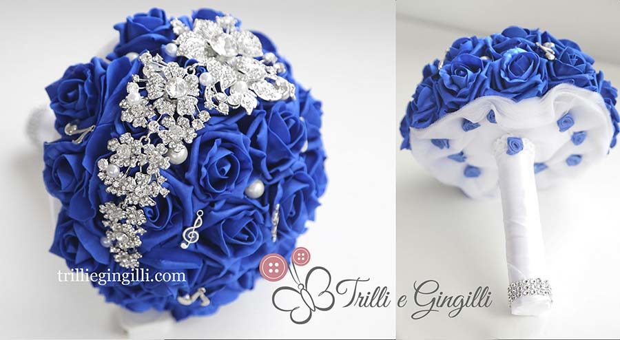 bouquet sposa gioiello tema musica blu