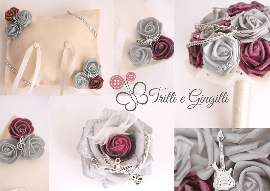 Bouquet gioiello tema musica con accessori coordinati