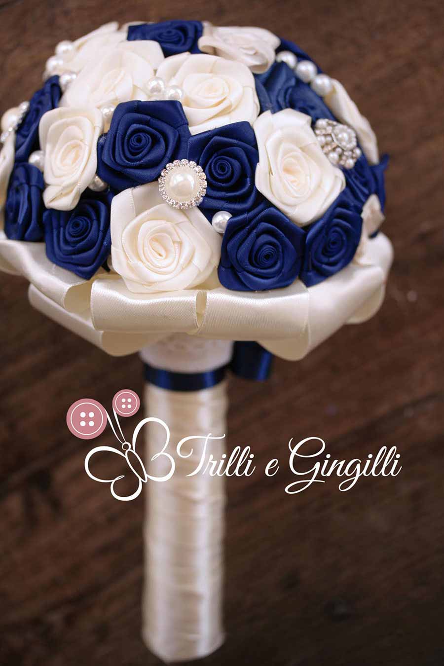 Bouquet gioiello bianco e blu