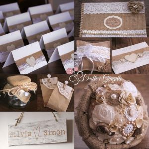 Set coordinato bouquet, guestbook e altri accessori in stile country