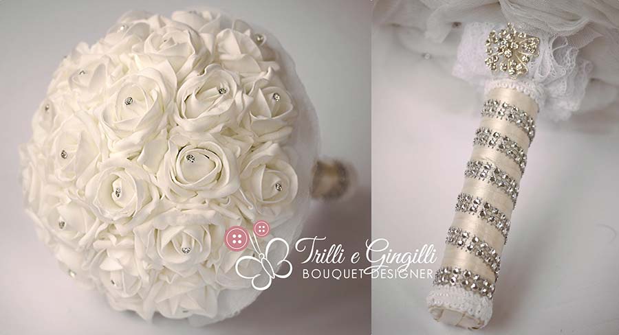 bouquet rose bianche strass