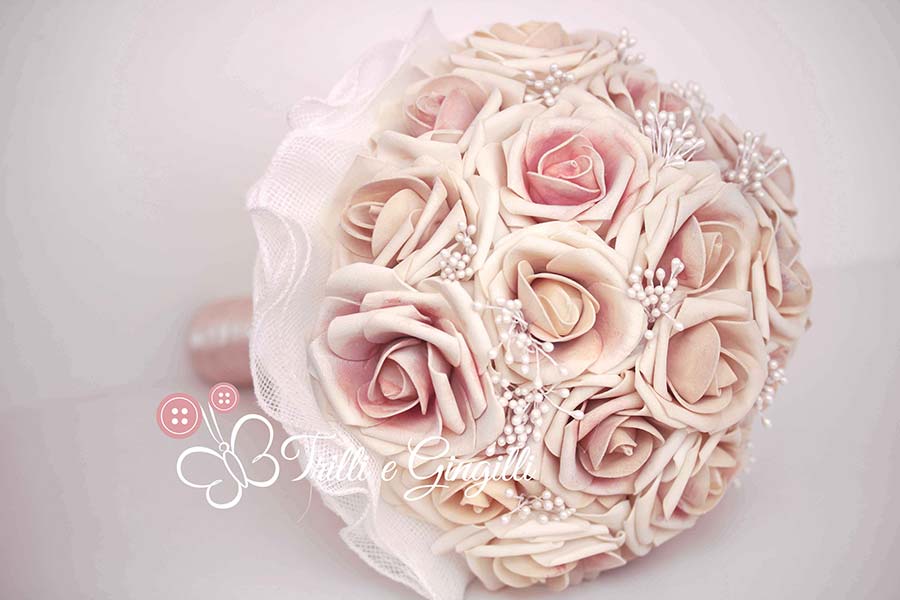 bouquet rosa antico con perle