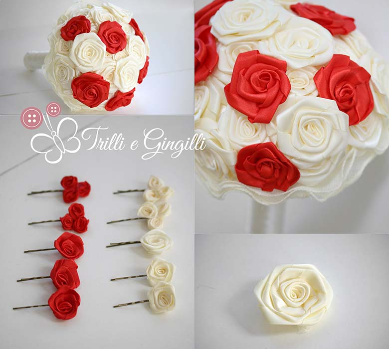 bouquet rose rosse bianche stoffa