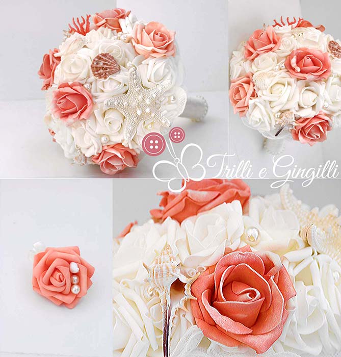 bouquet rose rosse corallo tema mare