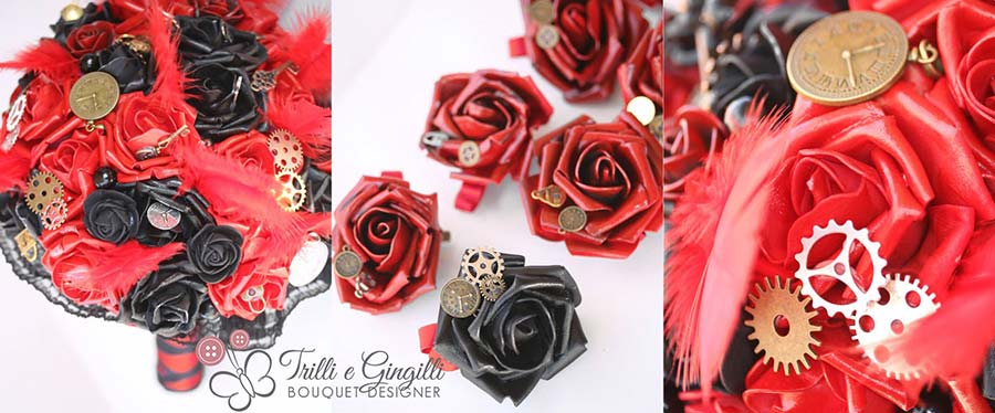 bouquet rose rosse nere steam punk