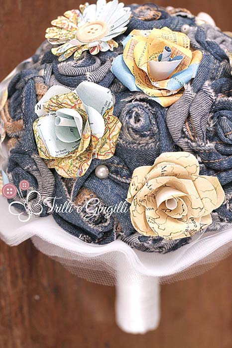 bouquet sposa 2017 tema viaggio jeans rose carta