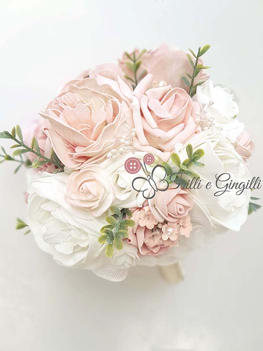 bouquet sposa rosa cipria e bianco