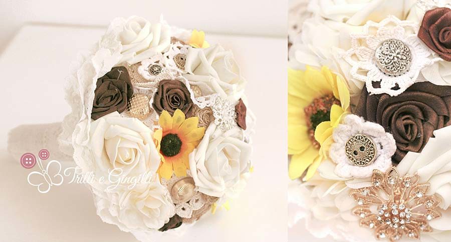 bouquet sposa con girasoli e rose bianche