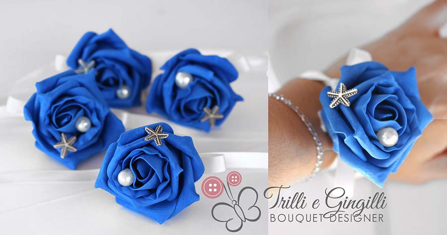 bouquet da polso blu