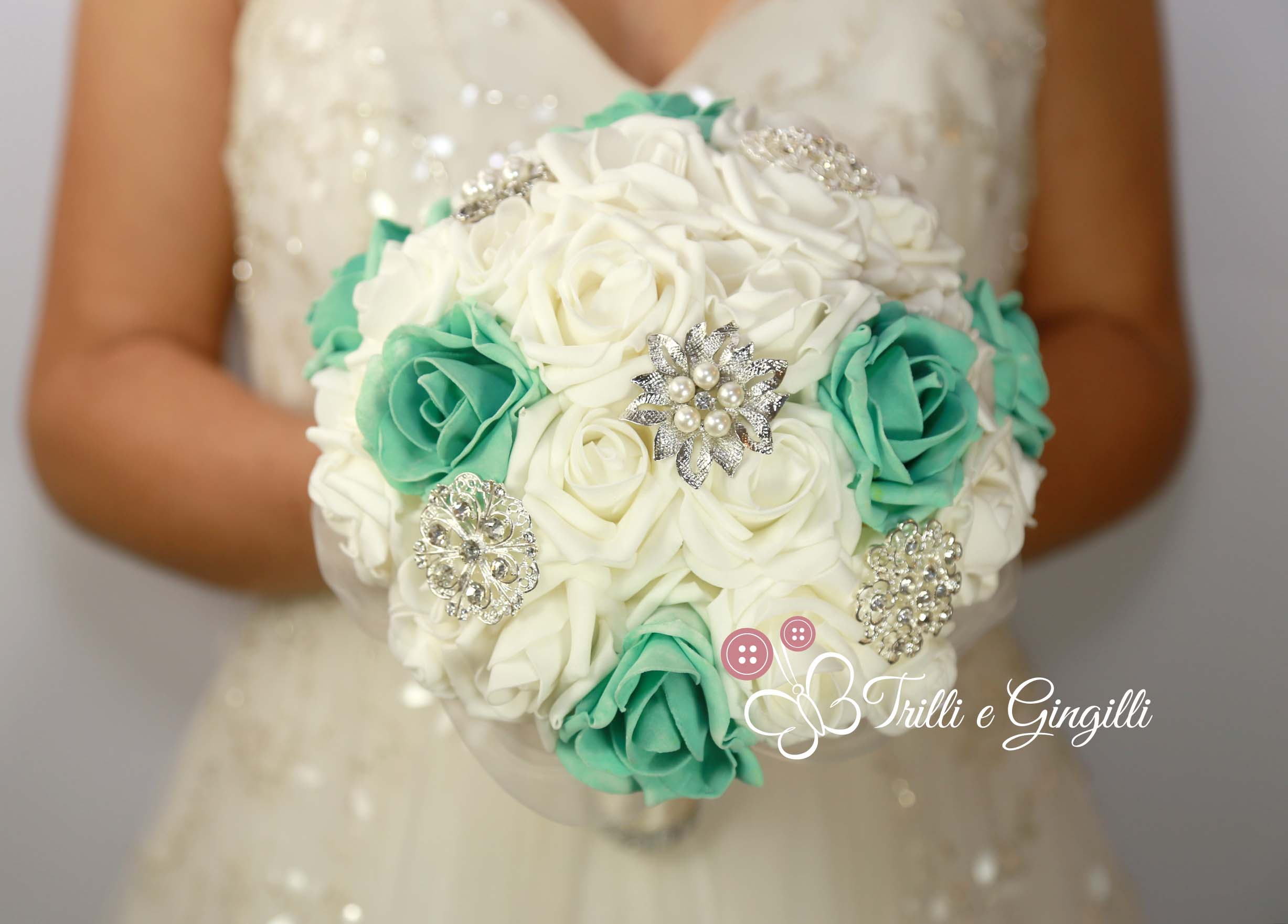 bouquet sposa verde tiffany e bianco