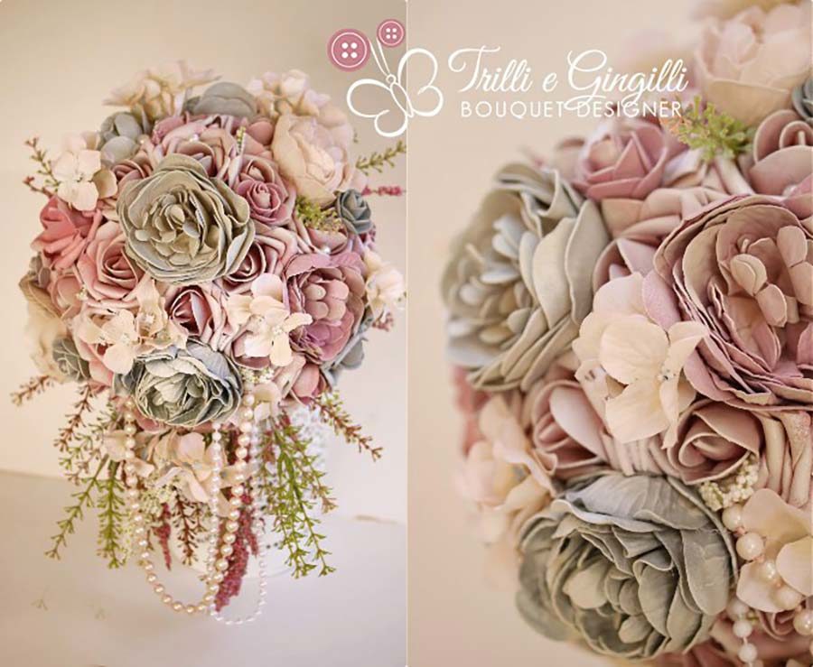 bouquet peonie e rose shabby a cascata