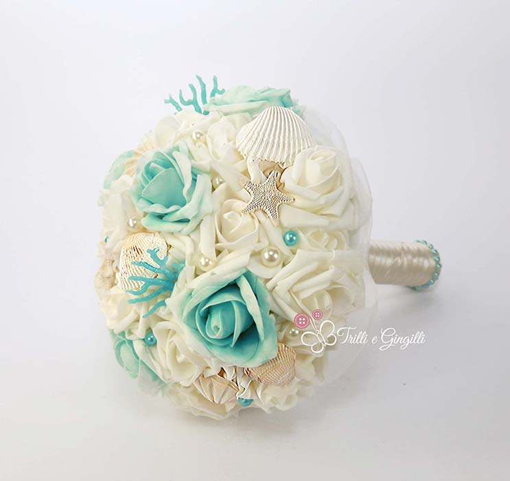 bouquet sposa azzurro tiffany a tema mare