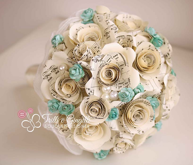 bouquet sposa carta spartiti musicali tiffany