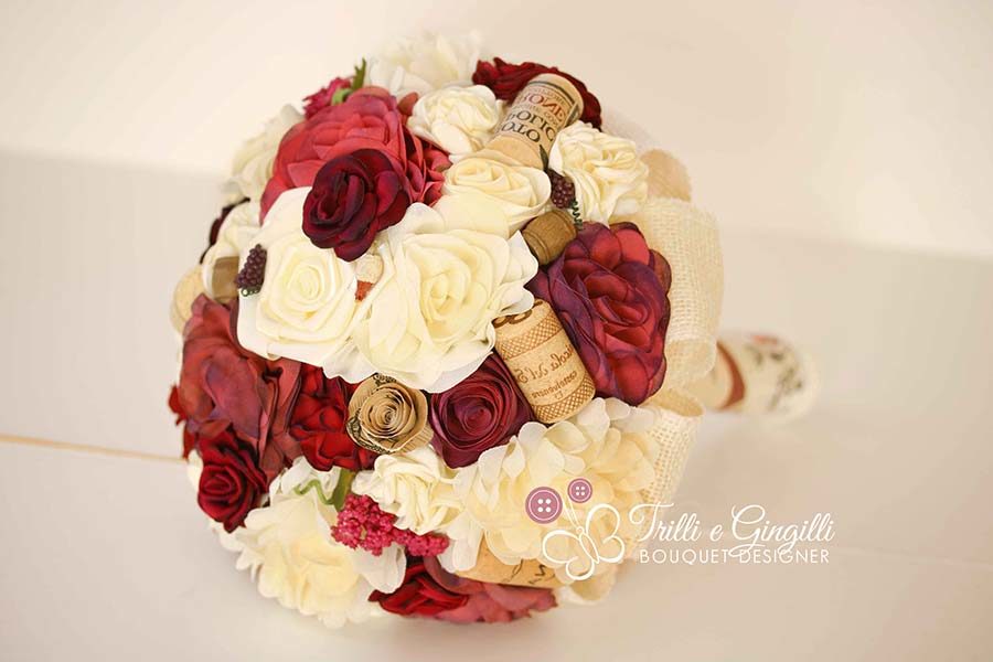 bouquet sposa tessuto tema vino