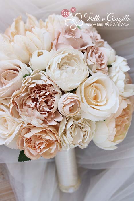 Bouquet sposa di fiori finti rose peonie
