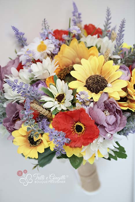 matrimonio tema giugno bouquet girasoli papaveri