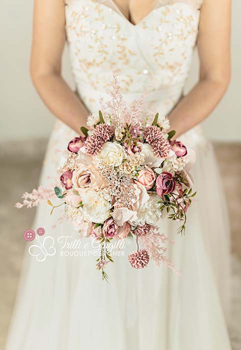 bouquet sposa gioiello rosa e bianco